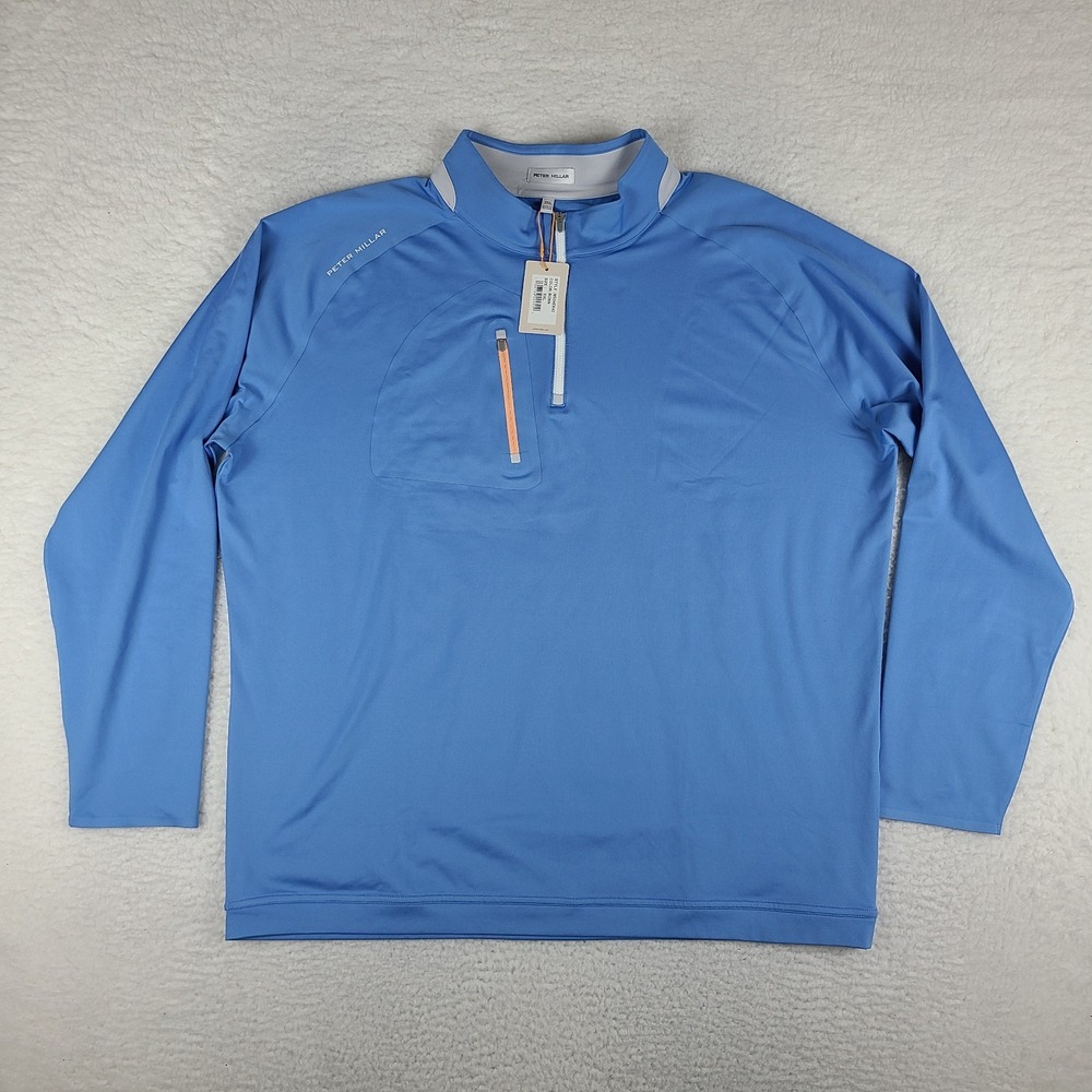 Peter Millar Sweater Mens 2XL XXL‎ Blue Quarter Zip Verge Performance MS24EK42